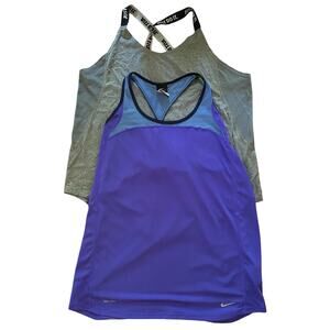 Nike Dri-Fit Tank Bundle XL (2) Grey & Purple Blue Racerback